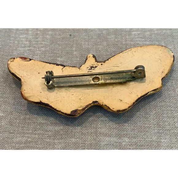 Gorgeous Ceramic Butterfly/Moth Vintage pin in Gold/red/yellow hues - Picture 2 of 2